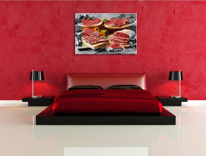 Saftige Fleisch Variationen schwarz/weiss Format: 100x70 cm auf Leinwand, XXL riesige Bilder fertig