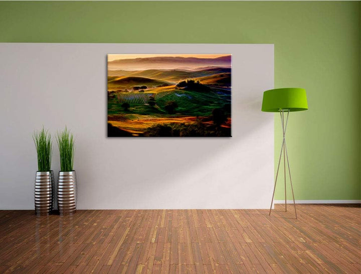 Toskana Landschaft abstrakt Format: 100x70 auf Leinwand, XXL riesige Bilder fertig gerahmt mit Keilr