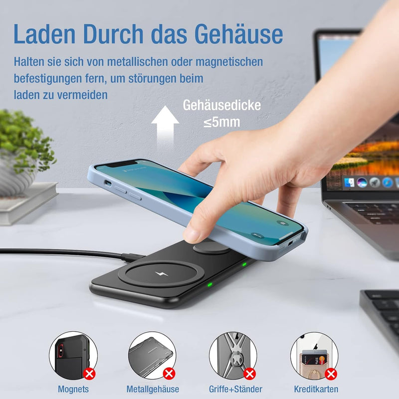 Hinyx 2 in 1 Kabelloses Ladegerät, Wireless Charger für iPhone 13/12/SE/11/XR/XS/X/8,Induktive Lades