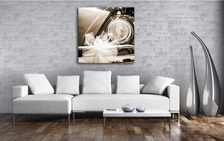 deyoli EIN Käfer als Hochzeitswagen Format: 60x60 Effekt: Sepia als Leinwandbild, Motiv auf Echtholz
