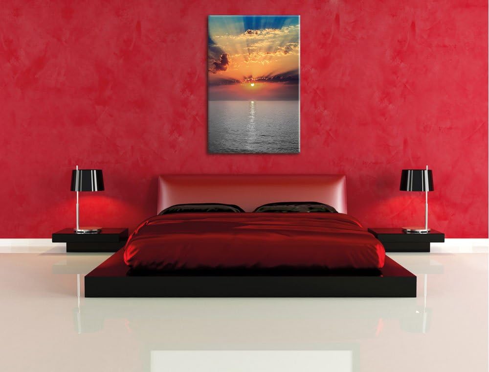 Pixxprint Sonnenuntergang über dem Meer als Leinwandbild/Grösse: 100x70 / Wandbild/Kunstdruck/fertig
