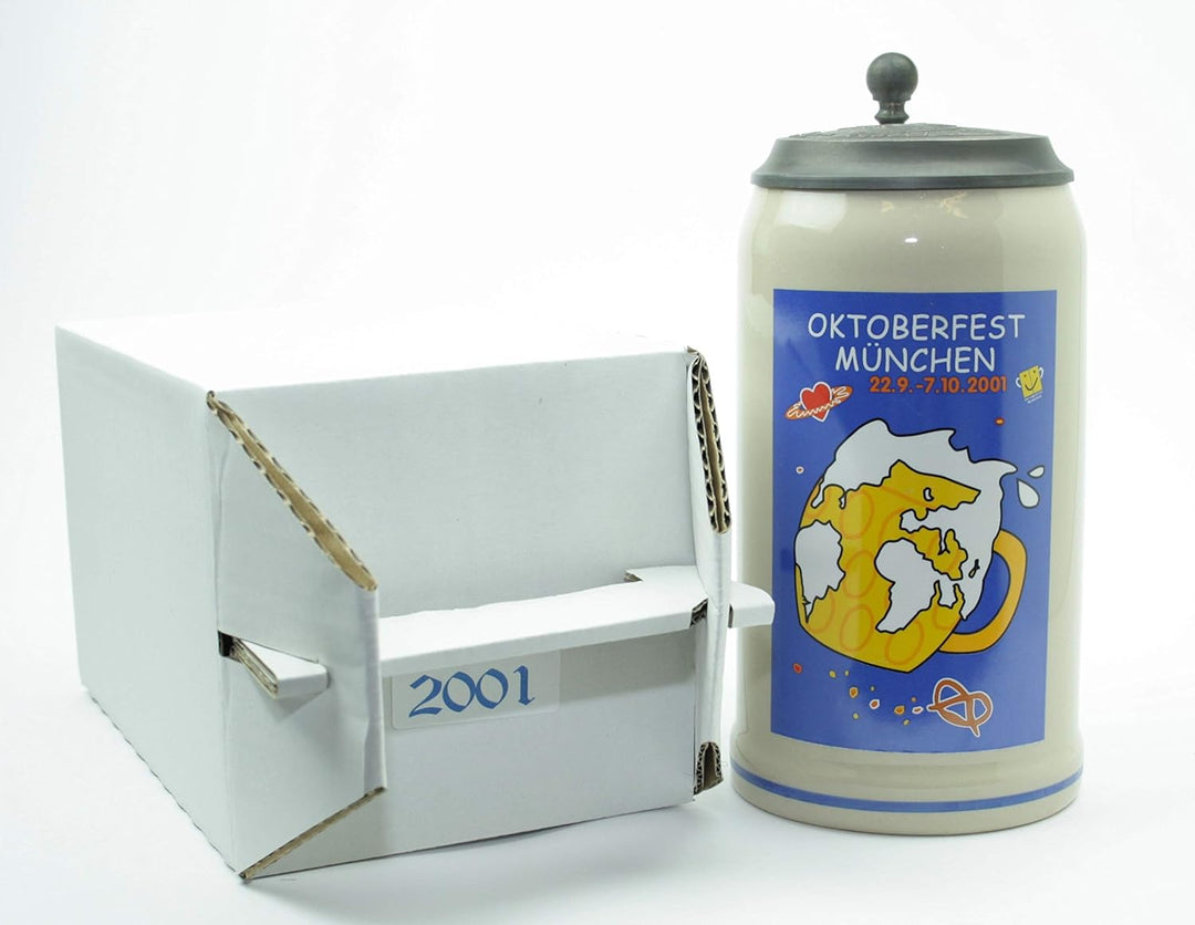 Steinfixx® - Original Oktoberfestkrug 2001 mit Zinndeckel und Zertifikat I Jahrgangskrug I Jahreskru