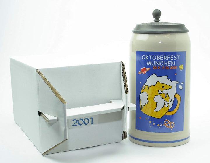 Steinfixx® - Original Oktoberfestkrug 2001 mit Zinndeckel und Zertifikat I Jahrgangskrug I Jahreskru