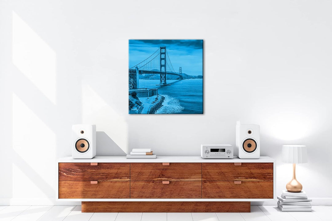 deyoli Bezaubernde Golden Gate Bridge Format: 70x70 Effekt: Monocrome Blau als Leinwand, Motiv ferti