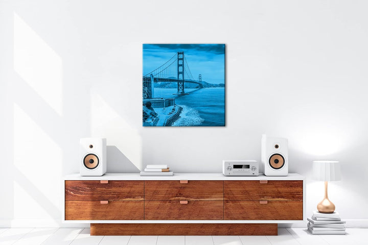 deyoli Bezaubernde Golden Gate Bridge Format: 70x70 Effekt: Monocrome Blau als Leinwand, Motiv ferti
