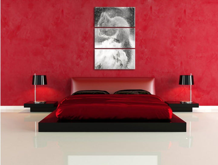Pixxprint Kleines Eichhörnchen im Winter als Leinwandbild/Grösse: 3 Teilig (120x80) cm/Wandbild/Kuns