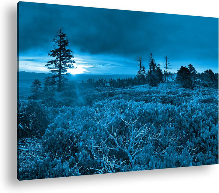deyoli bezauberte Landschaft bei Sonnenaufgang Format: 80x60 Effekt: Monocrome Blau als Leinwand, Mo