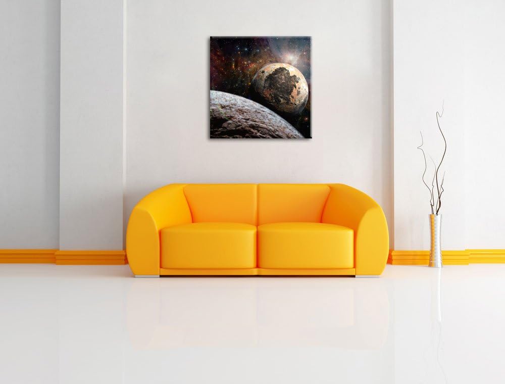 Alien Planeten im Weltall, Format: 70x70 auf Leinwand, XXL riesige Bilder fertig gerahmt mit Keilrah