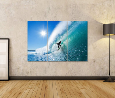 Bild Bilder auf Leinwand Surfer auf blaue Meereswelle Wandbild, Poster, Leinwandbild MPA 130x80cm -