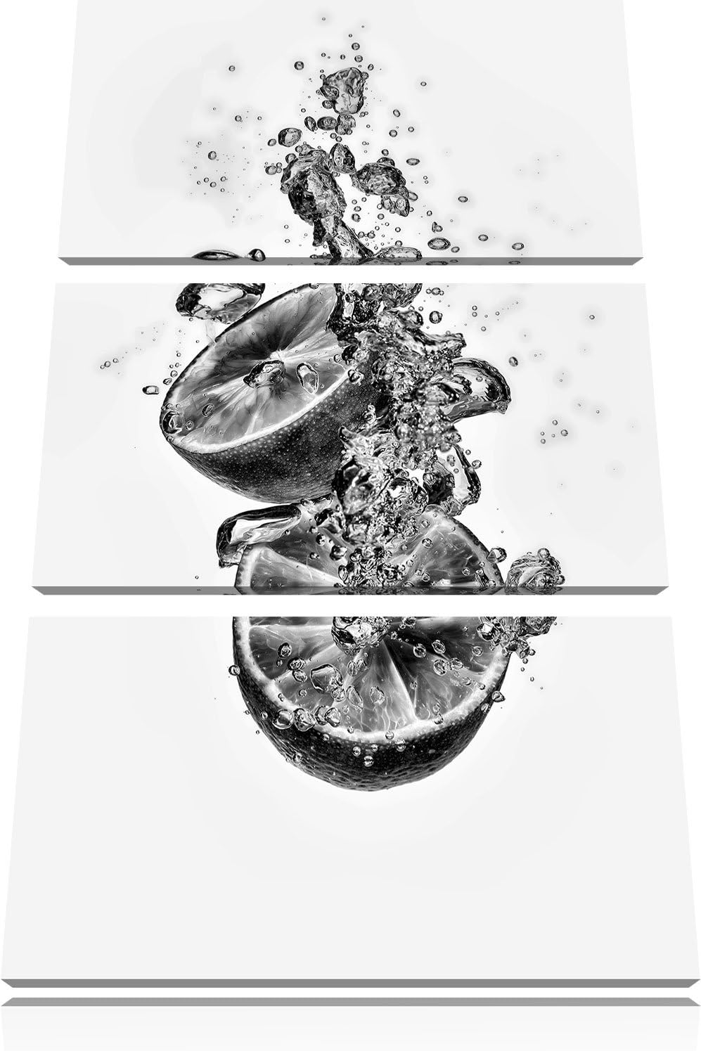 Pixxprint Limette fällt in das Wasser als Leinwandbild/Grösse: 3 Teilig (120x80) cm/Wandbild/Kunstdr