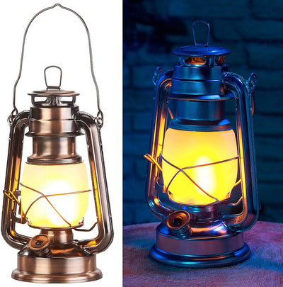 Lunartec LED Sturmlampe: 2er-Set LED-Sturmlaternen mit Flammen-Effekt; 25 cm Höhe; bronzefarben (Lat