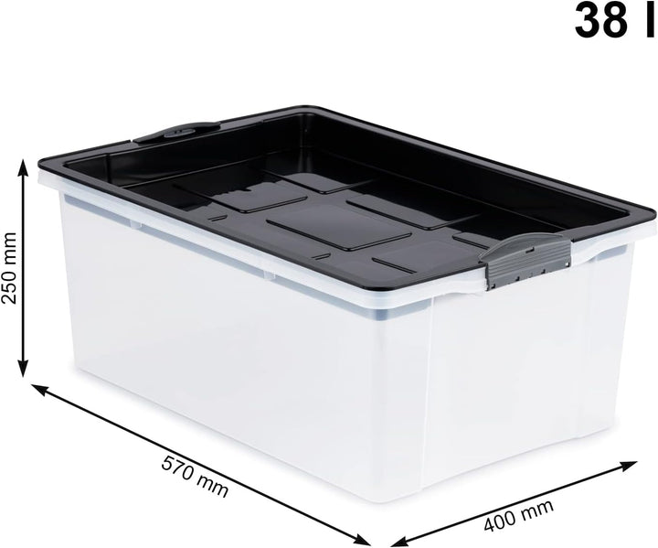 Jive Dome 3er-Set Aufbewahrungsbox 38l mit Deckel, Kunststoff (PP) BPA-frei, dunkelgrau/transparent,