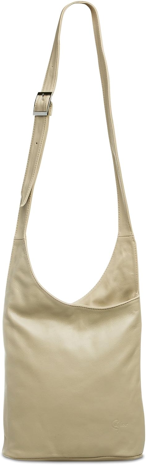 Caspar TL764 Damen Umhängetasche Messenger Bag aus feinstem Nappaleder Einheitsgrösse Beige, Einheit
