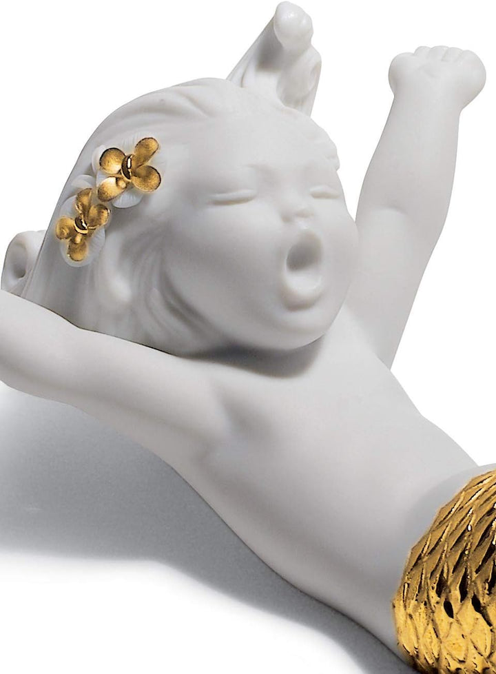 LLADRÓ Meerjungfrau-Figur Erwachen Am Meer. Gold. Meerjungfrau. Porzellan.