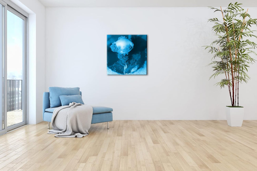 deyoli Vulkanausbruch Format: 60x60 Effekt: Monocrome Blau als Leinwand, Motiv fertig gerahmt auf Ec
