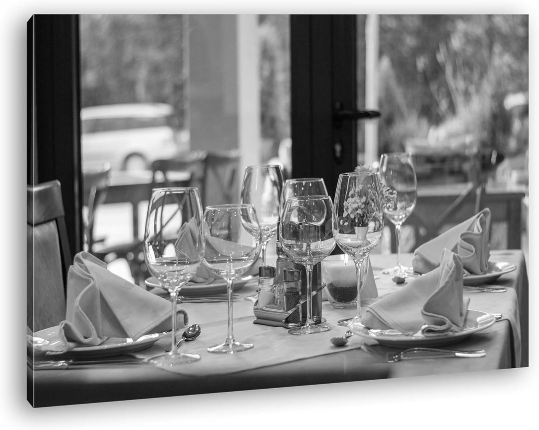 deyoli edles Restaurant Effekt: Schwarz/Weiss im Format: 80x60 als Leinwandbild, Motiv fertig gerahm