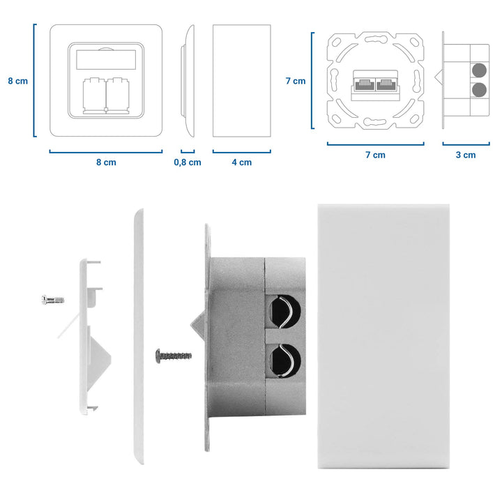 deleyCON 10x CAT6 Universal Netzwerkdose - 2x RJ45 Port - Geschirmt - Aufputz oder Unterputz - 1 Gig