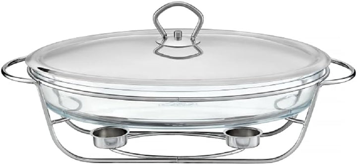 AMBITION Wärmebehälter für Speisen 3 L Glas Servierschale Warmhalteplatte Teelicht Edelstahl Gestell