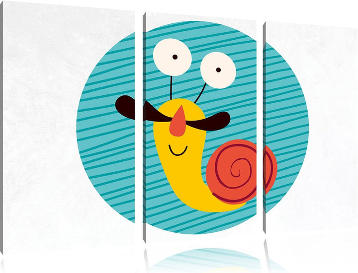 Pixxprint Lustige Schnecke als Leinwandbild/Grösse: 3 Teilig (120x80) cm/Wandbild/Kunstdruck/fertig