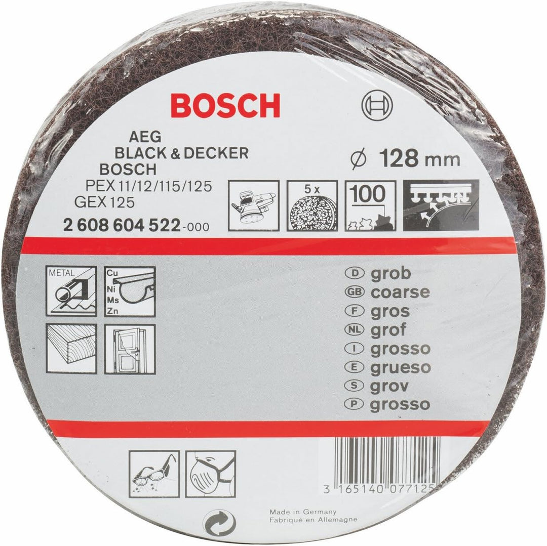 Bosch Professional Schleifvlies für Exzenterschleifer (5 Stück, Ø 128 mm, Körnung 100, grob)