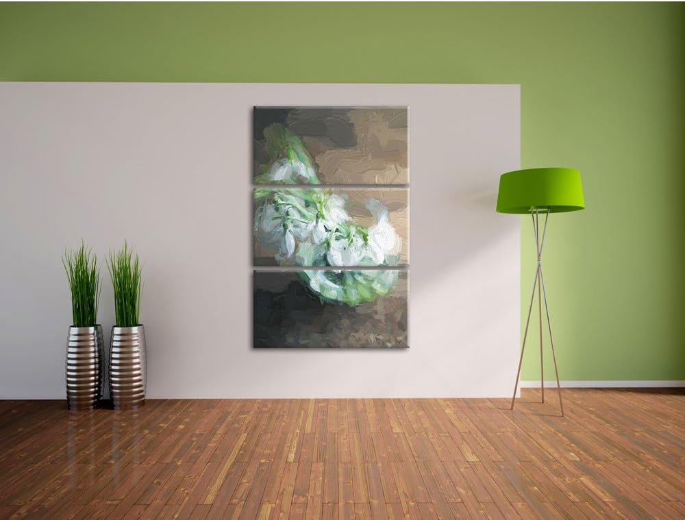 Pixxprint Schneeglöckchen in der Vase als Leinwandbild | Grösse: 3 Teilig (120x80) | Wandbild| Kunst