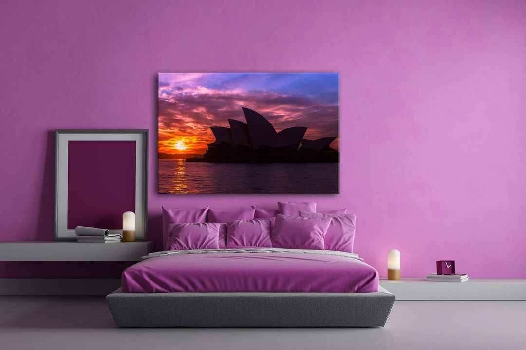 deyoli Silhouette des Opernhauses von Sydney Format: 100x70 als Leinwand, Motiv fertig gerahmt auf E