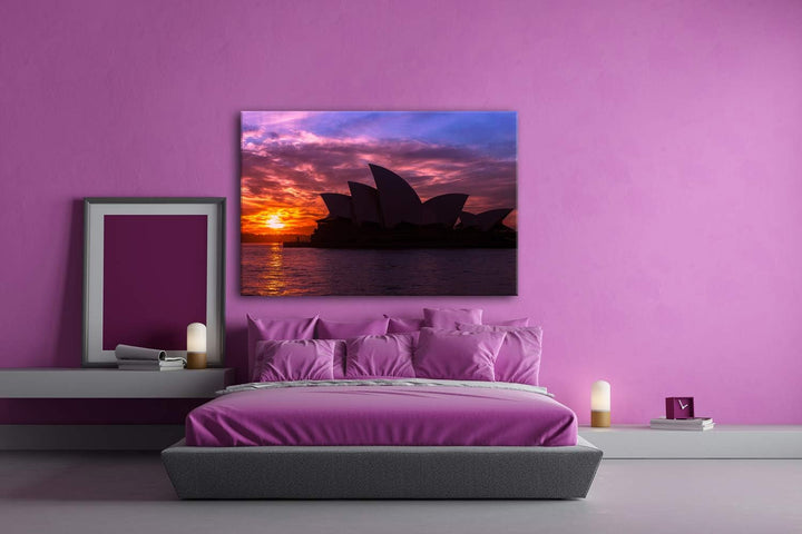 deyoli Silhouette des Opernhauses von Sydney Format: 100x70 als Leinwand, Motiv fertig gerahmt auf E