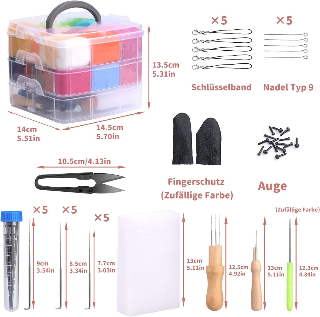 48 Farben Nadelfilz Set, Filzwolle Roving, 88 Stück Nadelfilz Starter Kit mit Filznadeln Grundwerkze