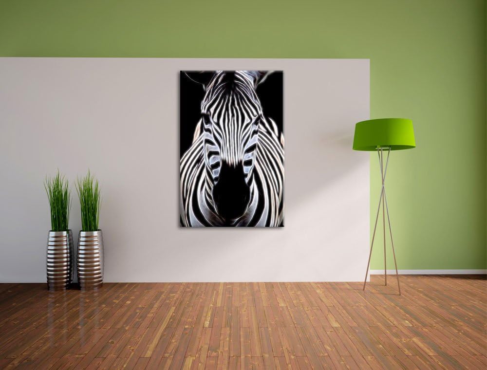 Dark Zebra Porträt Deluxe Format: 100x70 cm auf Leinwand, XXL riesige Bilder fertig gerahmt mit Keil