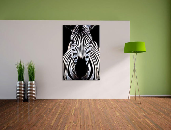 Dark Zebra Porträt Deluxe Format: 100x70 cm auf Leinwand, XXL riesige Bilder fertig gerahmt mit Keil