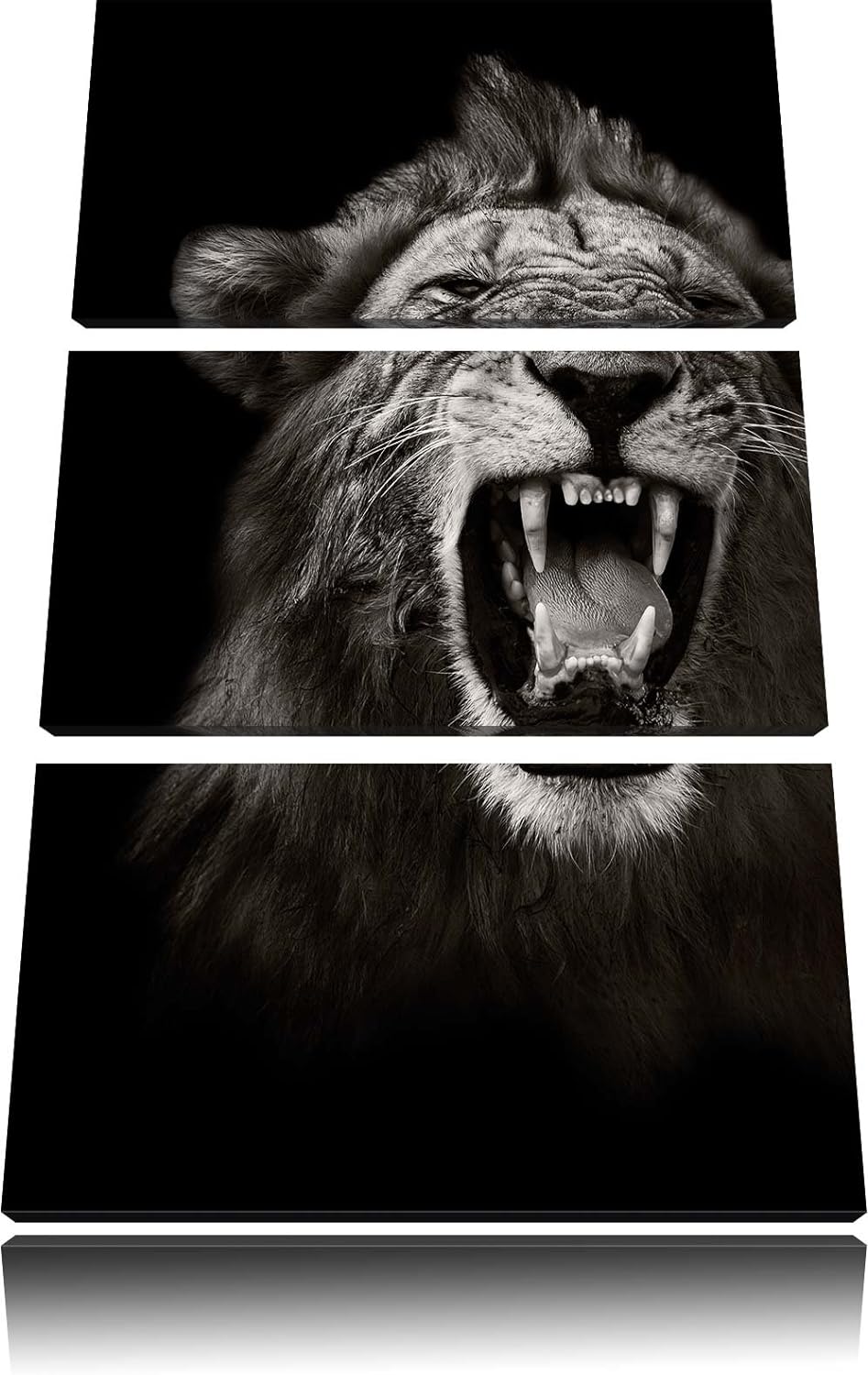 Pixxprint Dark Brüllender Löwe als Leinwandbild - Grösse: 3-Teilig (120x80cm) - Wandbild - Kunstdruc