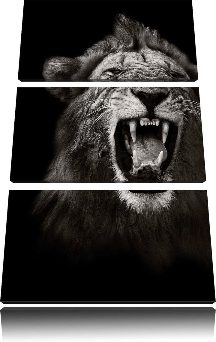 Pixxprint Dark Brüllender Löwe als Leinwandbild - Grösse: 3-Teilig (120x80cm) - Wandbild - Kunstdruc