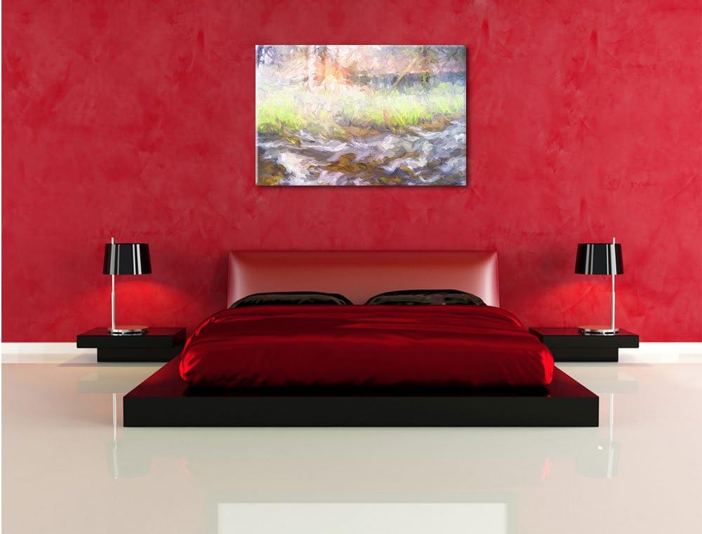 Pixxprint Nebeldickicht im Wald Kunst Pinsel Effekt, Format: 100x70 auf Leinwand, 100x70