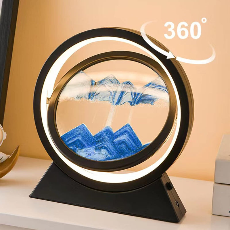 Neioaas 3D Moving Sand Art Tischlampe,360 ° rotierende Sandlandschaften Sanduhr-Dekor fliessende San