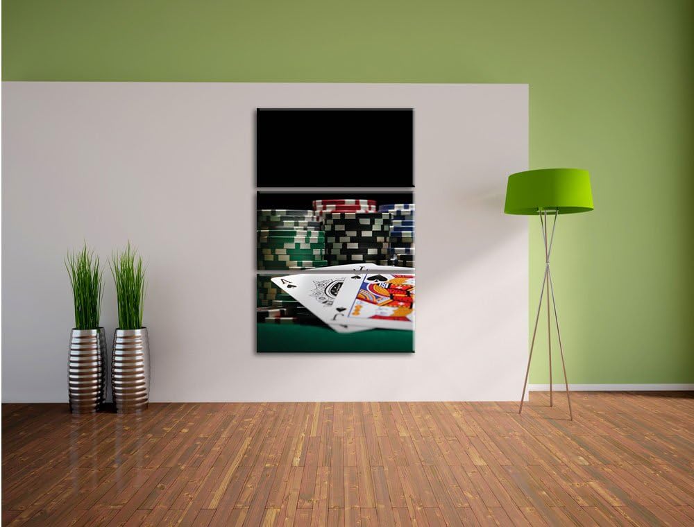 Pixxprint Pokertisch mit Karten in Las Vegas 3-Teiler Leinwandbild 120x80 Bild auf Leinwand