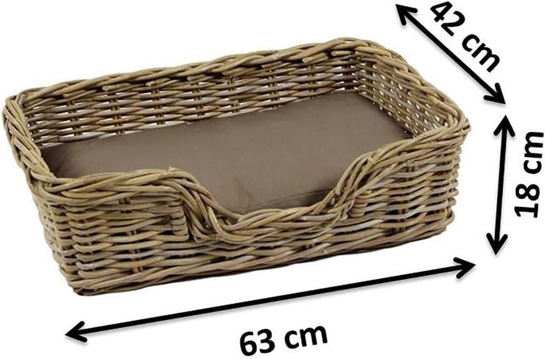 Kobolo Hundekorb Hundesofa aus stabilem Rattan geflochten inkl. Kissen 63x42x18 cm