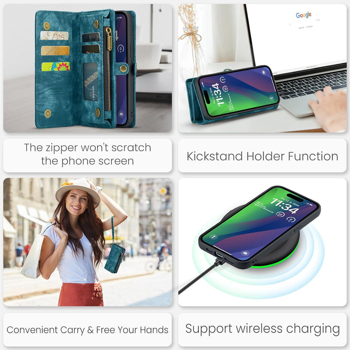 UFinetech für iPhone 15 Plus Hülle, Flip Leder TPU Stossfeste Kartenfach Tasche Handyhülle für iPhon