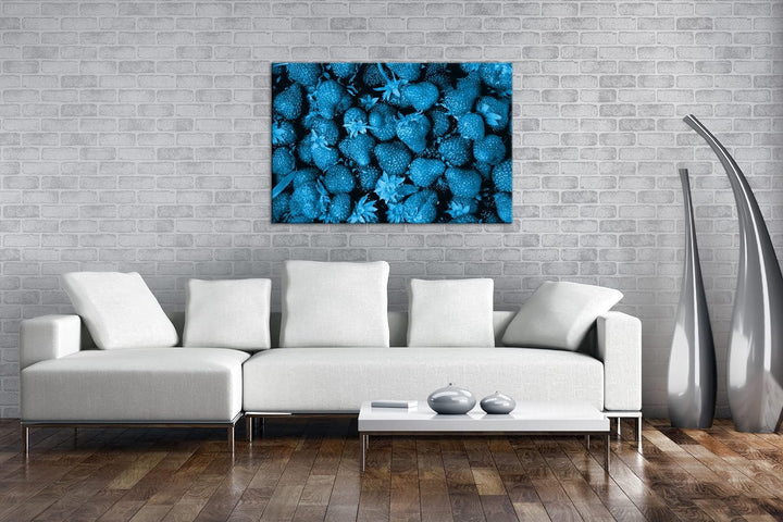 deyoli viele Leckere Erdbeeren Format 80x60 Effekt: Monocrome Blau als Leinwandbild, Motiv fertig ge