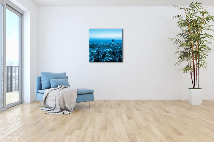 verschneites Bern in der Schweiz Format: 60x60 Effekt: Monocrome Blau als Leinwandbild, Motiv fertig