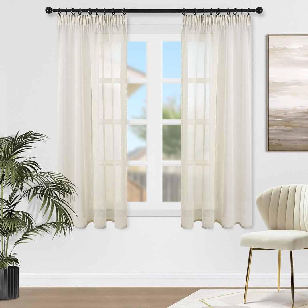 Topfinel Gardinen Kurz Vorhang kräuselband Stores Gardine Schals mit Ösen Voile Curtains Living Room