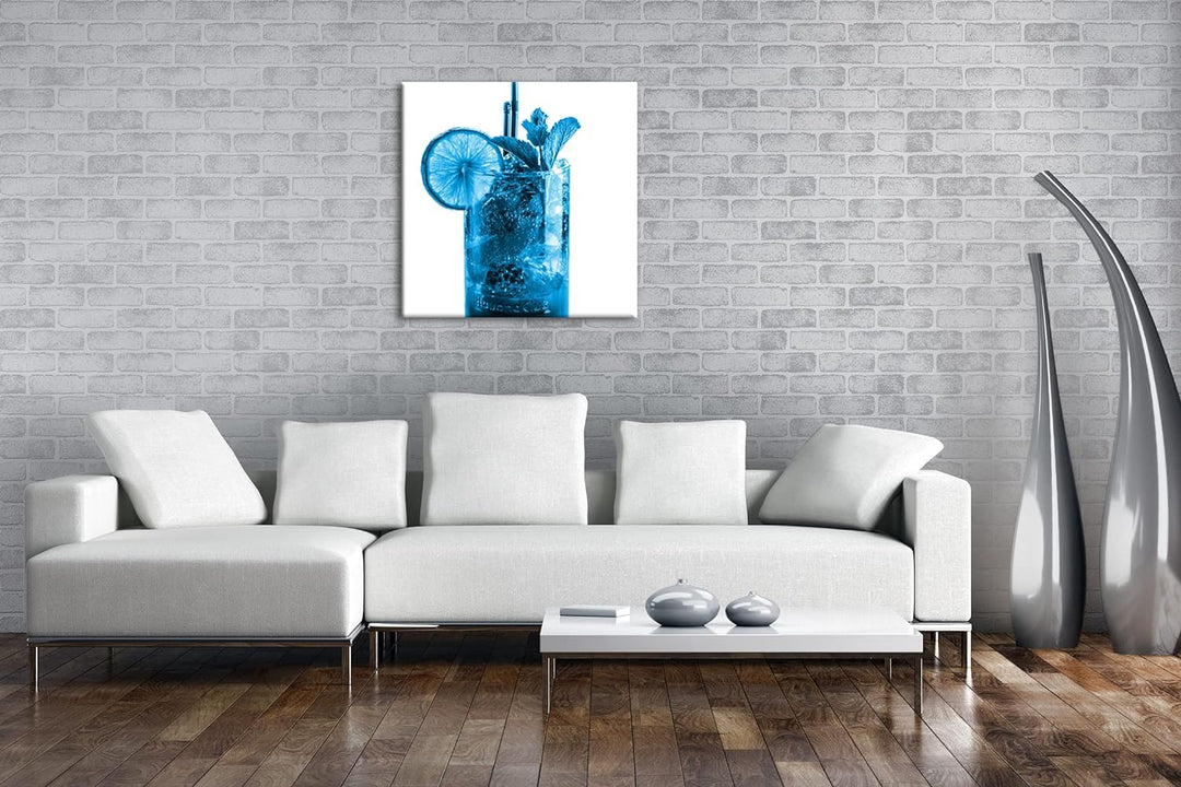 deyoli Cocktail Mojito Format: 60x60 Effekt: Monocrome Blau als Leinwand, Motiv fertig gerahmt auf E