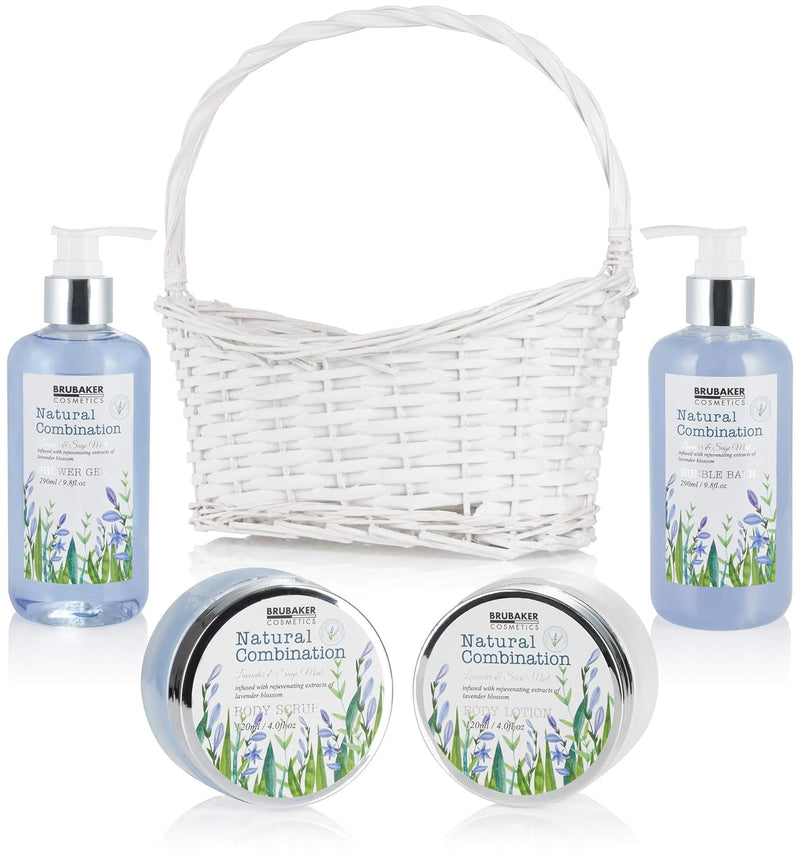 BRUBAKER Cosmetics Beauty Pflegeset - mit Lavendel & Salbei Minze Extrakten - Geschenkset im Henkelk