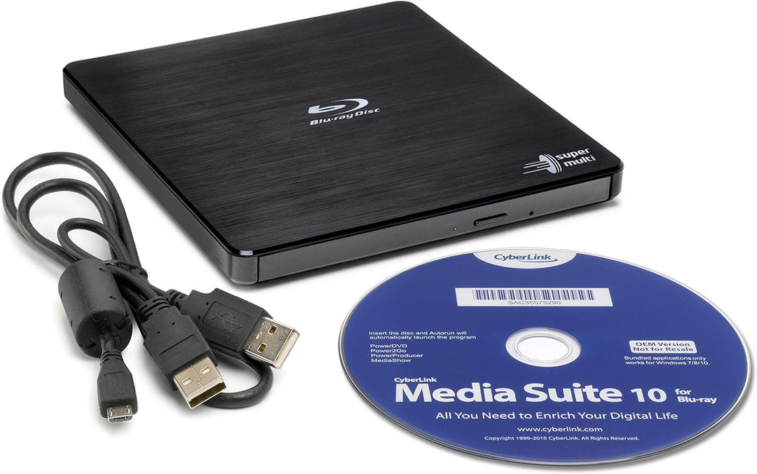 Hitachi-LG BP55 External Blu-Ray Drive, USB 2.0 Slim Portable Player/Rewriter for Laptop, Desktop PC