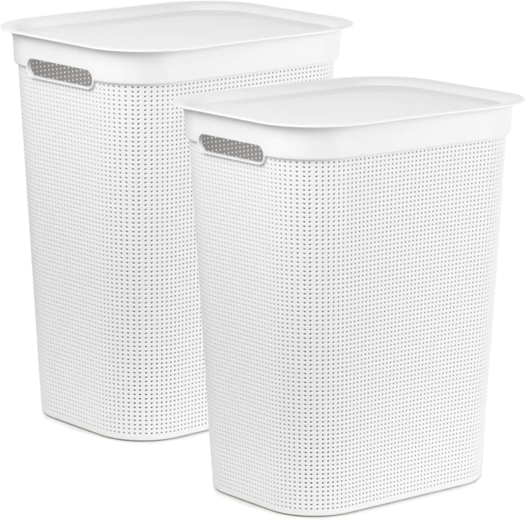 2er-Set Wäschesammler 50l mit Deckel und 2 Griffen Weiss, Weiss