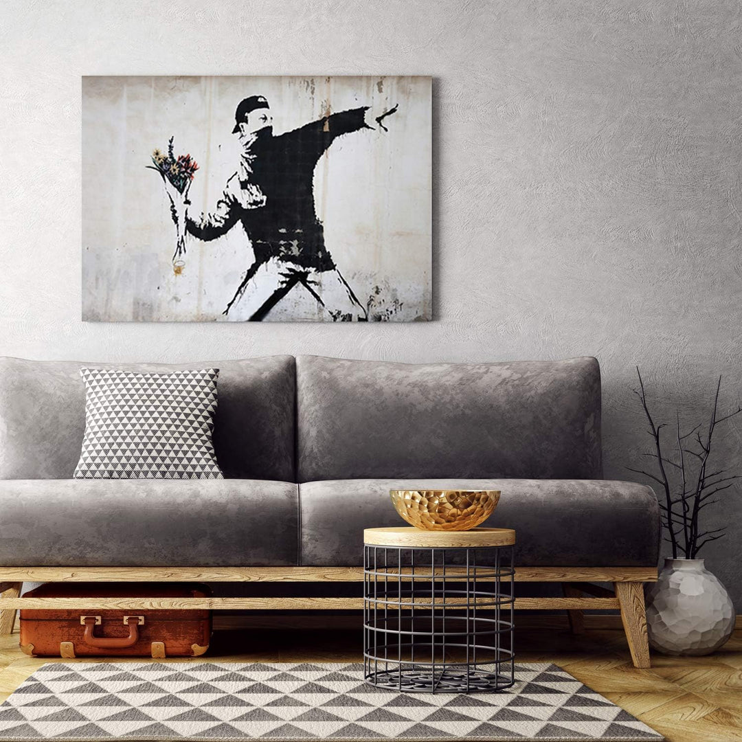 Feeby Wandbild Blumenwerfer Blumenkasten 60x40 cm Modern Deko Kunst Bilder Banksy Wandbild Graffiti