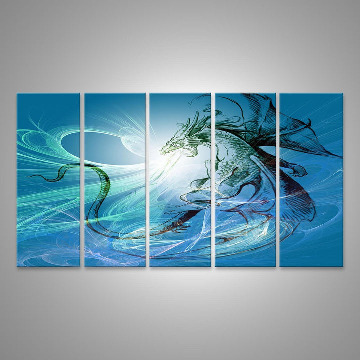 Bild auf Leinwand Bild eines Drachens. Wandbild Poster Leinwandbild XXL 170x80 5-teilig, XXL 170x80