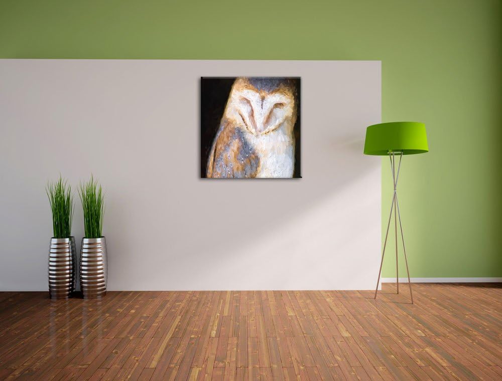 Schleiereule Pinsel Effekt, Format: 70x70 auf Leinwand, XXL riesige Bilder fertig gerahmt mit Keilra
