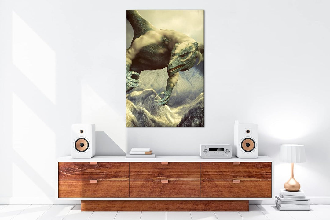 deyoli gigantischer Drache Format: 100x70 als Leinwand, Motiv fertig gerahmt auf Echtholzrahmen, Hoc