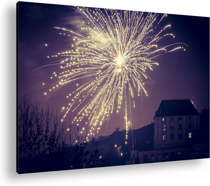 deyoli grosses Feuerwerk am Himmel Format: 80x60 als Leinwand, Motiv fertig gerahmt auf Echtholzrahm
