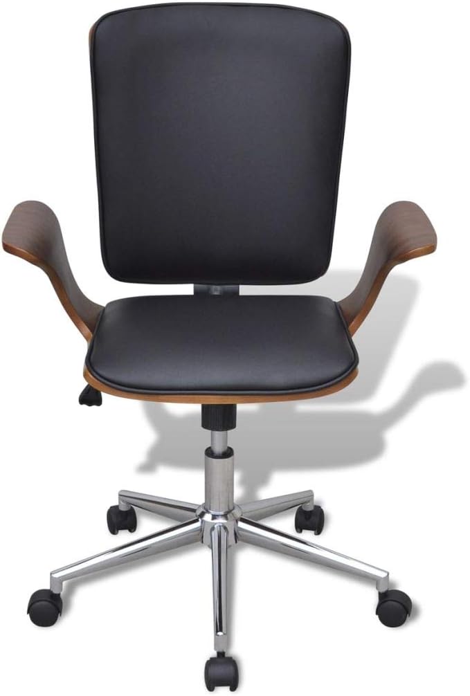 Tidyard Schreibtischstuhl Bürostuhl Drehsessel mit Höhenverstellbar, Holzrahmen, Schwarz + Braun, 69